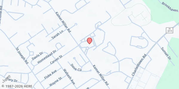 Map showing Graceland Church at 3600 Kamer Miller Rd., New Albany, IN