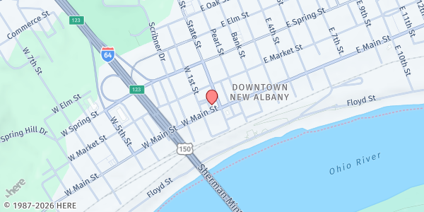 Map showing Hour of Power Church at 108 W. Main St., New Albany, IN