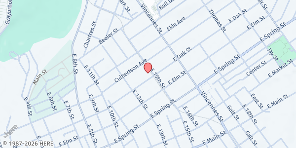 Map showing Northside Christian Church - Midtown Food Pantry at 1423 E. Oak St., New Albany, IN
