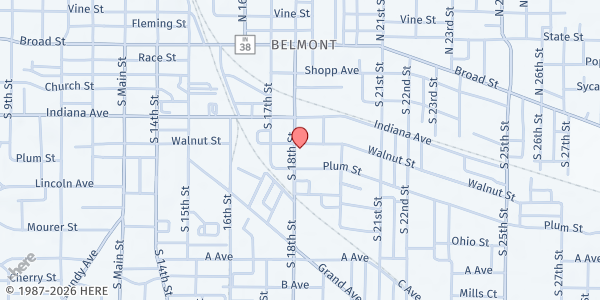 Map showing Christian Love Help Center at 402 S. 18th St., New Castle, IN