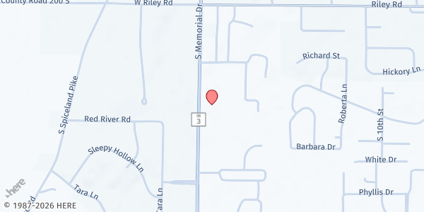 Map showing First Assembly of God at 3600 S Memorial Dr, New Castle, IN