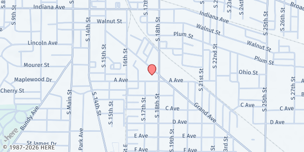 Map showing New Castle First Church of the Nazarene at 1727 Grand Ave, New Castle, IN