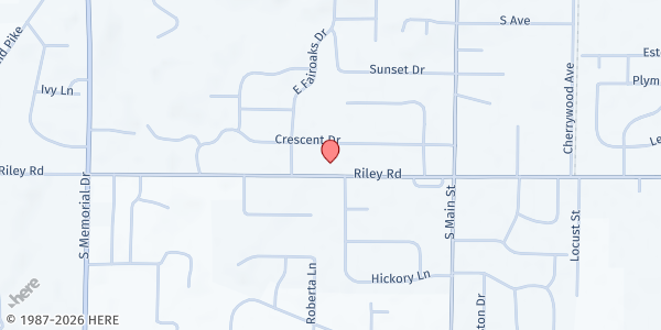 Map showing Park Place Community Free Methodist Church at 900 Riley Rd, New Castle, IN