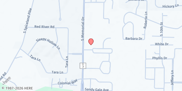 Map showing South Memorial Drive Church of God at 3800 S. Memorial Dr., New Castle, IN