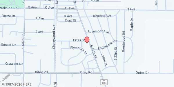 Map showing South Side Nazarene Church at 2805 S 14th St, New Castle, IN