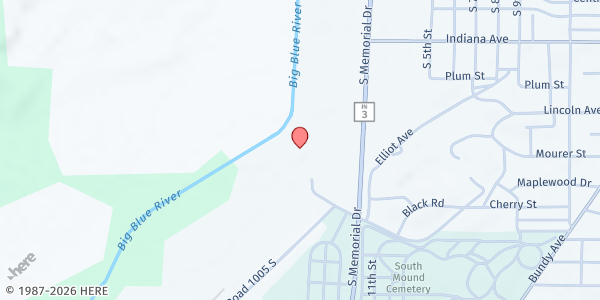 Map showing Tailgate at the First Baptist Church at 709 S. Memorial Dr., New Castle, IN