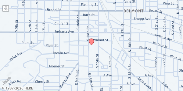 Map showing The Guest House at 1407 Walnut St, New Castle, IN