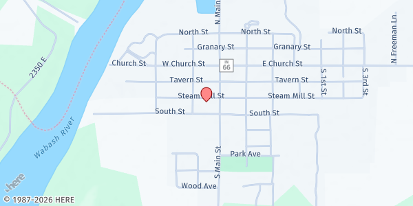 Map showing New Harmony Ministry at 419 Steam Mill St., New Harmony, IN