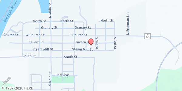 Map showing New Harmony Ministry Food Pantry at 419 Steam Mill St., New Harmony, IN