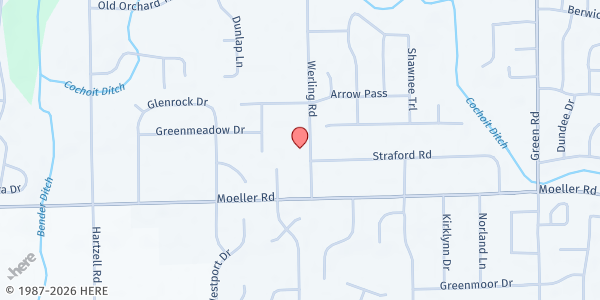 Map showing 1st Baptist Church of New Haven - Food Distribution Center at 1716 Werling Rd, New Haven, IN