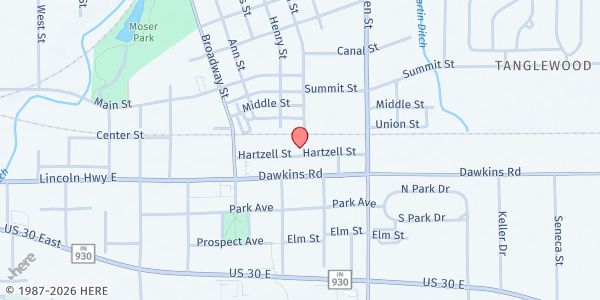 Map showing Adams Township Trustee Office at 1125 Hartzell St., New Haven, IN