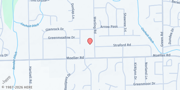 Map showing First Baptist Church of New Haven at 1716 Werling Rd., New Haven, IN