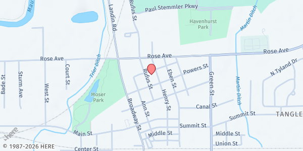 Map showing St. John the Baptist Catholic Church - St. Vincent de Paul at 943 Powers St, New Haven, IN