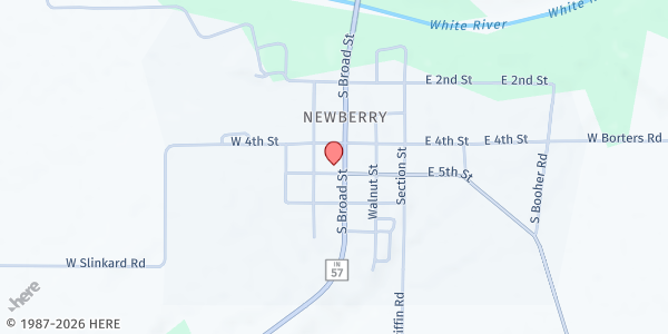 Map showing Compassion and Hope House - Church of the Nazarene at 31W 5th St., Newberry, IN
