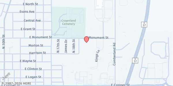 Map showing First United Methodist Church at 2051 Monument Street, Noblesville, IN