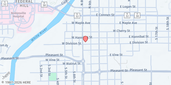Map showing Noblesville Township Trustee Office at 836 Division Street, Noblesville, IN