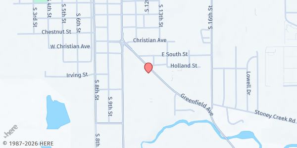 Map showing St. Vincent DePaul Society - Noblesville at 1391 Greenfield Avenue, Noblesville, IN