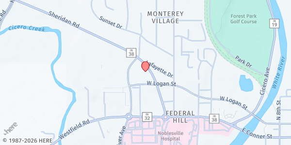 Map showing The Feeding Team - Noblesville at 485 Sheridan Rd, Noblesville, IN