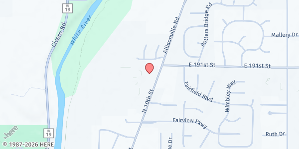 Map showing White River Christian Church at 1685 N 10th St, Noblesville, IN
