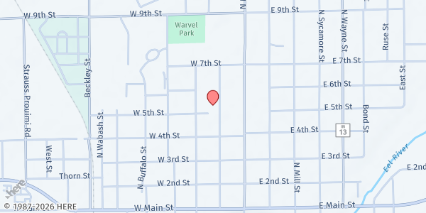 Map showing Manchester Fellowship of Churches at 500 N. Front St., North Manchester, IN
