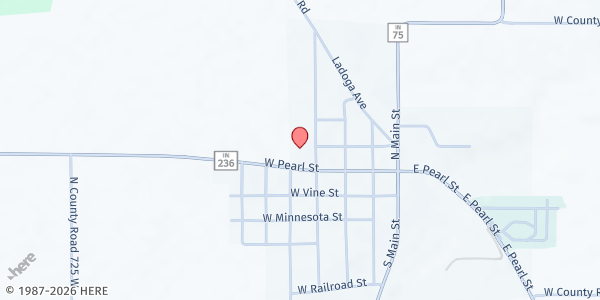 Map showing North Salem Christian Church at 6 N. California St., North Salem, IN