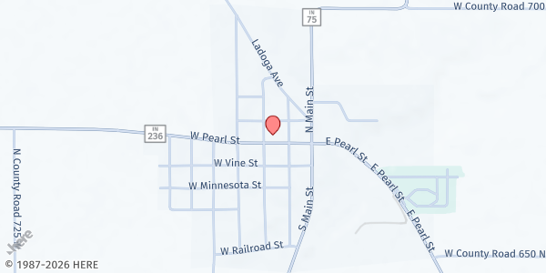 Map showing North Salem UMC at 104 W Pearl St, North Salem, IN