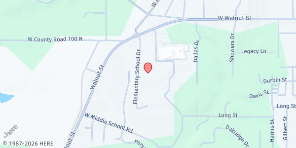 Map showing Jennings County High School: JCHS Panther Pantry at 800 W Walnut St, North Vernon, IN