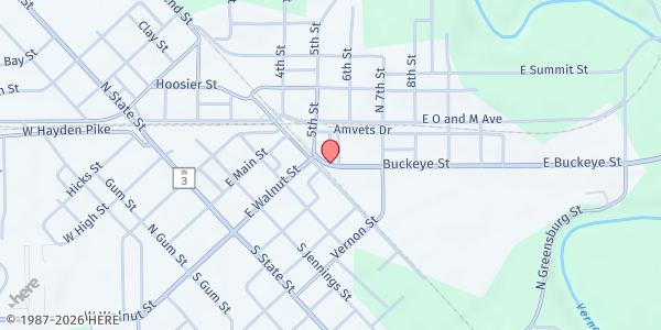 Map showing Senior Resources Inc Jennings Co. - North Vernon at 513 Buckeye St, North Vernon, IN
