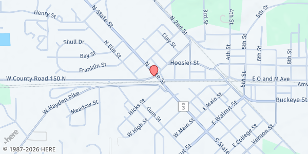 Map showing St. Vincent de Paul Thrift Store at 10 E O and M Ave., North Vernon, IN