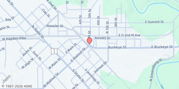 Map showing St. Vincent dePaul Society North Vernon at 10 E. O & M Avenue, North Vernon, IN