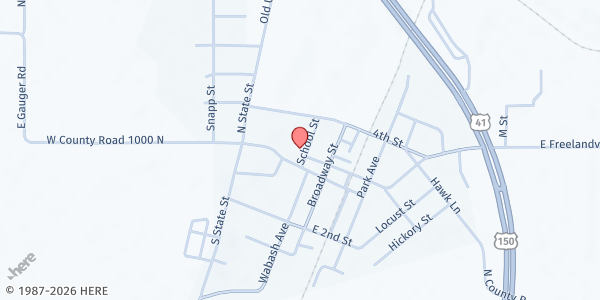 Map showing Oaktown First Christian Church - God's Pantry at 103 School St, Oaktown, IN