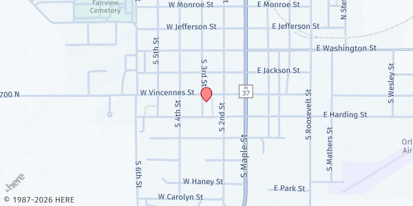 Map showing Orleans Food Pantry at 422 S. 3rd St., Orleans, IN