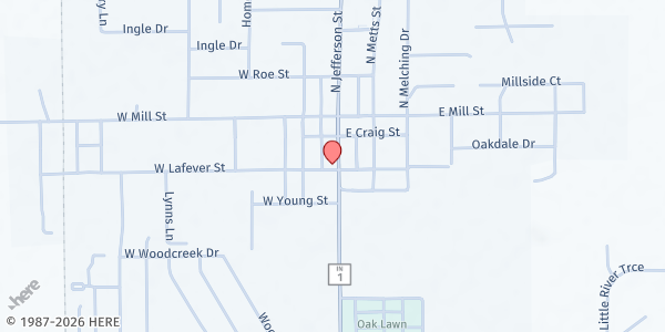 Map showing Northern Wells Food Pantry at 122 S. Jefferson St., Ossian, IN