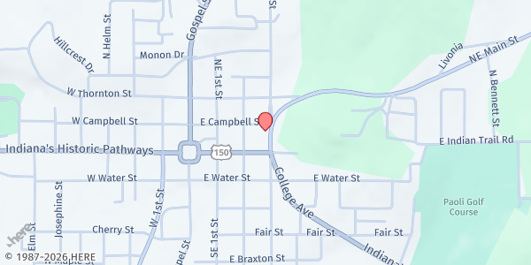 Map showing Orange County Community Food Pantry at 321 E Campbell St, Paoli, IN