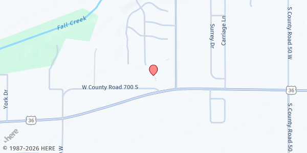 Map showing Fall Creek Food Pantry at 1102 W. 700 S., Pendleton, IN