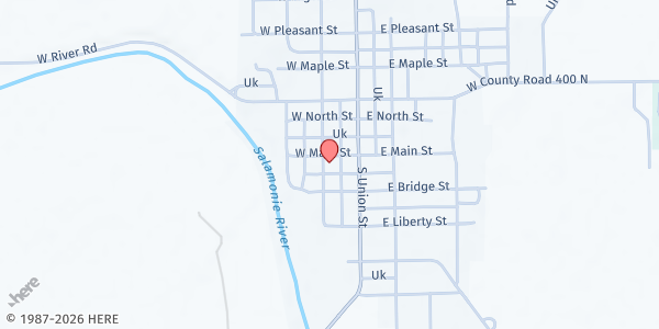 Map showing Cornerstone Church of Pennville - Good Samaritan Food Pantry at 190 W. Main St., Pennville, IN