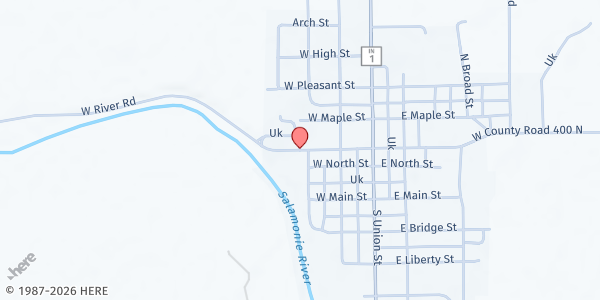 Map showing Jay County West Food Pantry at 303 W Lagro St., Pennville, IN