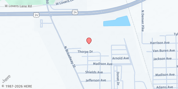 Map showing Food Finders Mobile- Roxy Theater at 100 Roxy Ln, Peru, IN