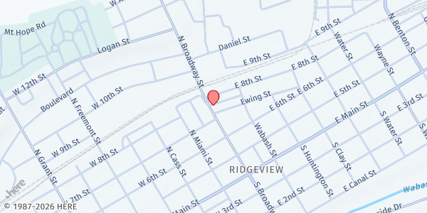 Map showing Miami Co. Helping Hands at 176 N. Broadway, Peru, IN