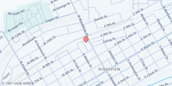 Map showing Miami County Helping Hands at 176 N. Broadway St., Peru, IN