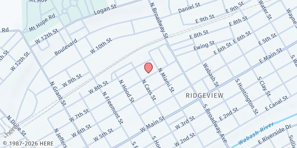 Map showing Miami Nation of Indians of Indiana at 71 W 7th Street, Peru, IN