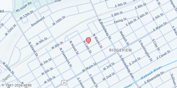 Map showing Miami Nation of Indians of Indiana - Peru Distribution Center at 76 W. 6th St., Peru, IN