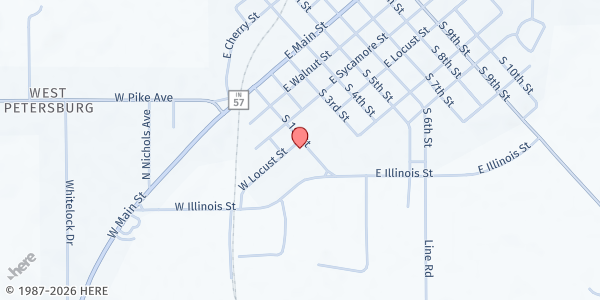 Map showing Somebody's Place at 27 Locust St., Petersburg, IN