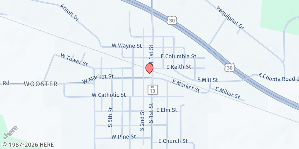 Map showing Washington Township Food Pantry at 124 N. First St., Pierceton, IN