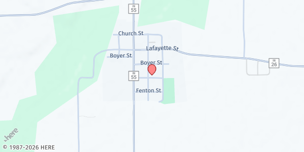 Map showing Food Finders Mobile- Pine Village Christian Church at 207 S. Jefferson St, Pine Village, IN