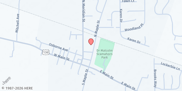 Map showing Pittsboro Christian Church at 209 N Meridian St, Pittsboro, IN