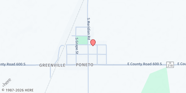 Map showing The Poneto Faith Community Church at 36 E. Walnut St., Poneto, IN