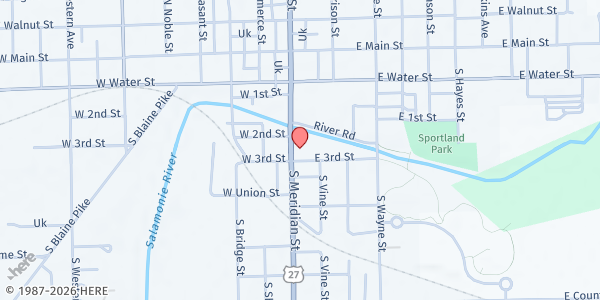 Map showing Trinity Arch Bridge Church at 323 S Meridian St, Portland, IN