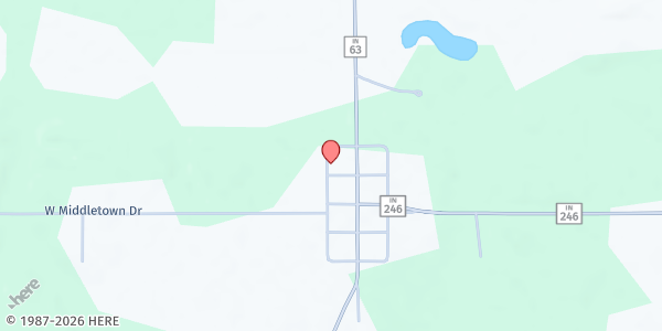 Map showing Church of Living Faith MP at 15736 S 53rd Pl, Prairie Creek, IN