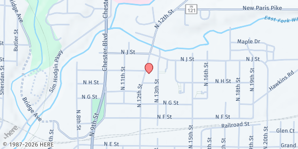 Map showing Boys and Girls Club of Wayne Co First Bank Unit at 855 N 12th St, Richmond, IN